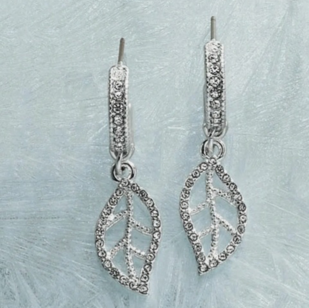 Earrings Silvertone Sparkling Charms Leaf Avon